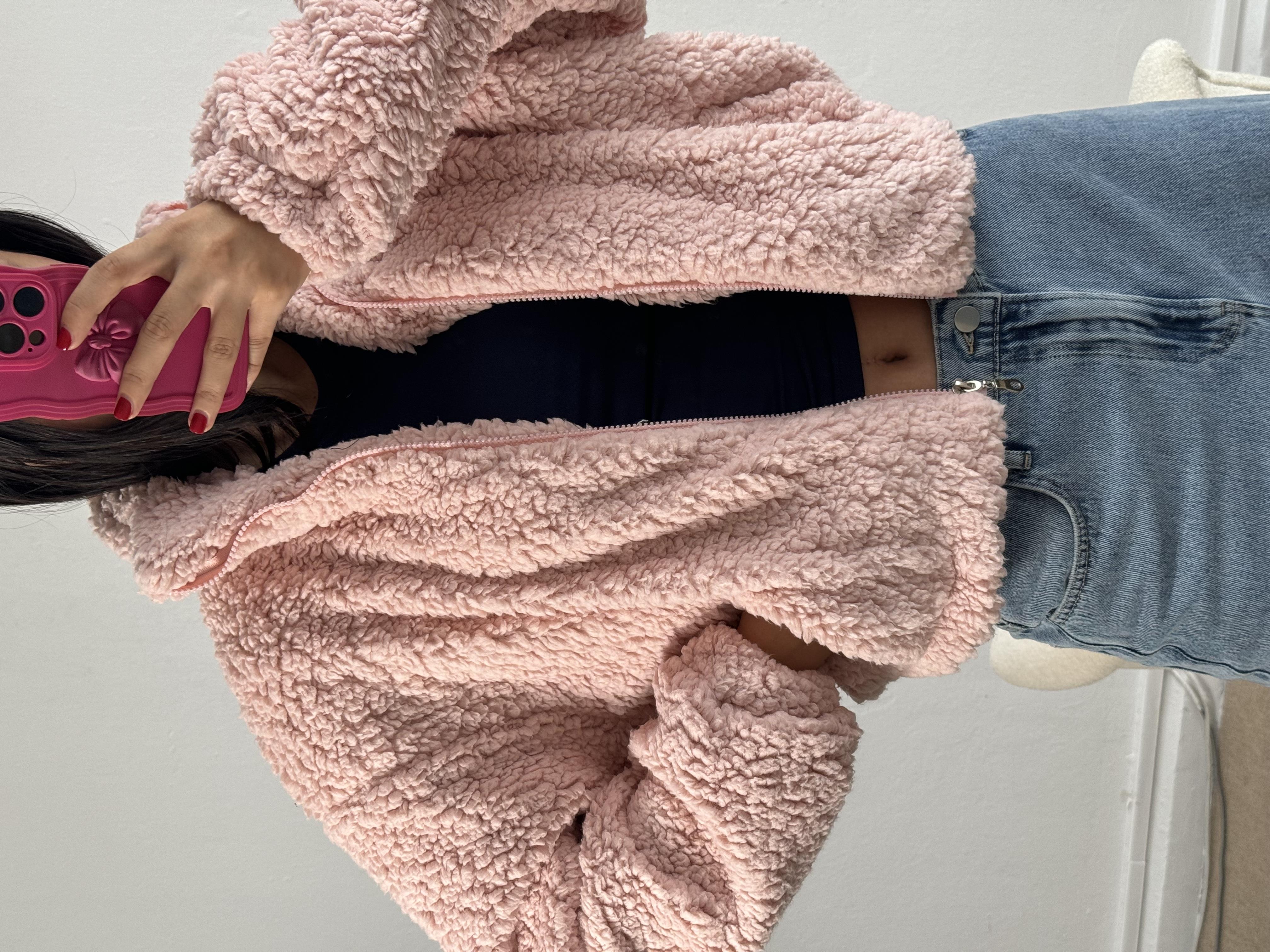 Pembe Astarlı Oversize Pelüş Mont 26113