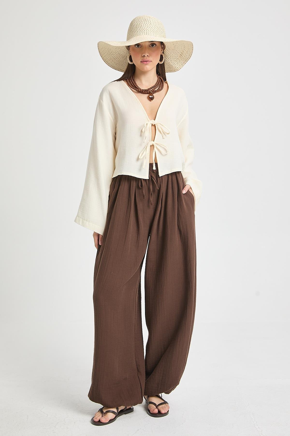 Percy Müslin Pantolon Kahve