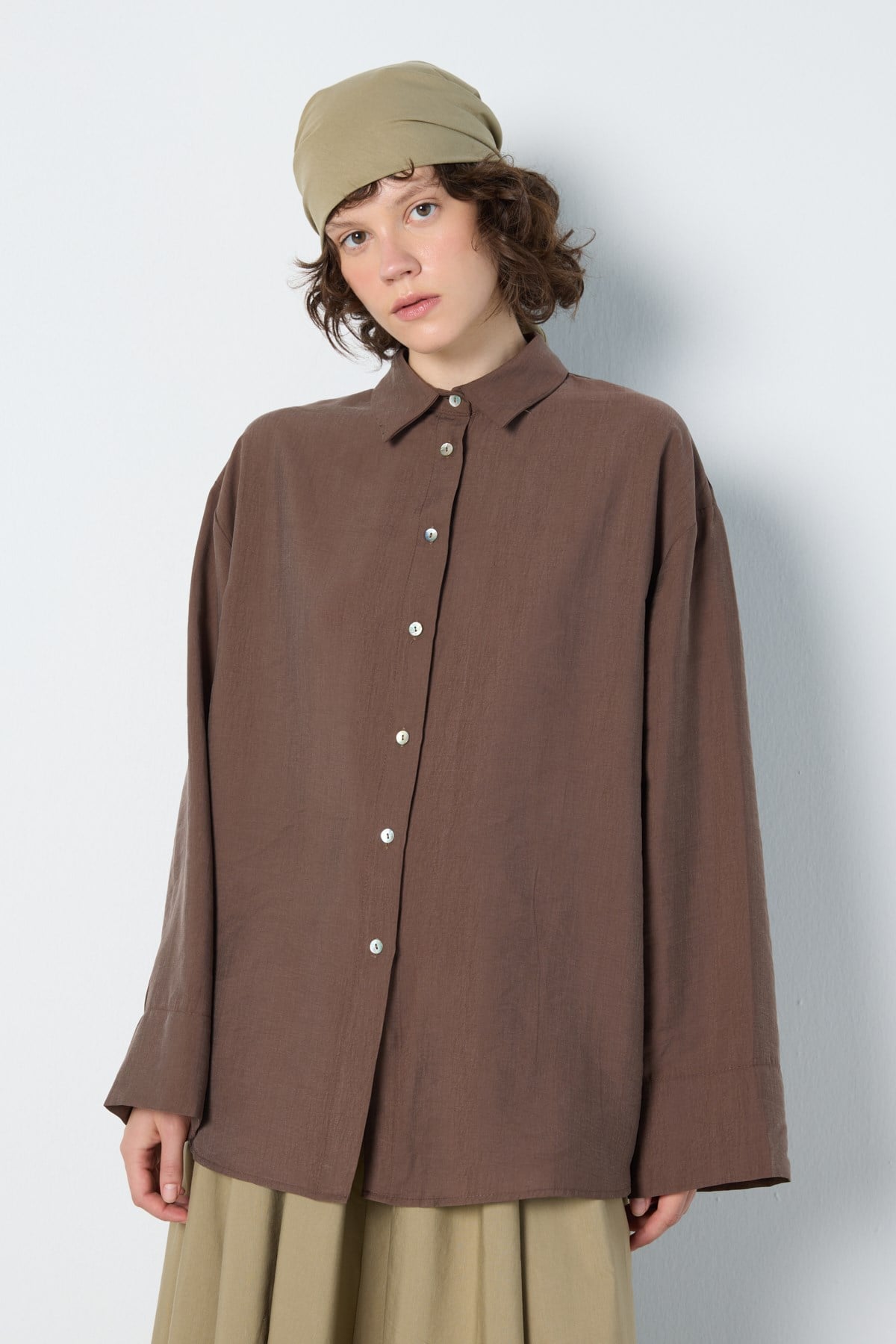 Premium Tencel Gömlek Kahverengi