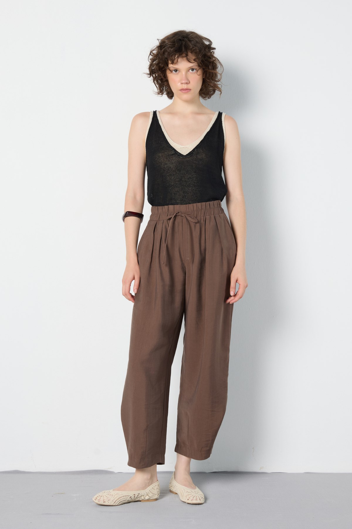 Premium Tencel Pantolon Kahverengi