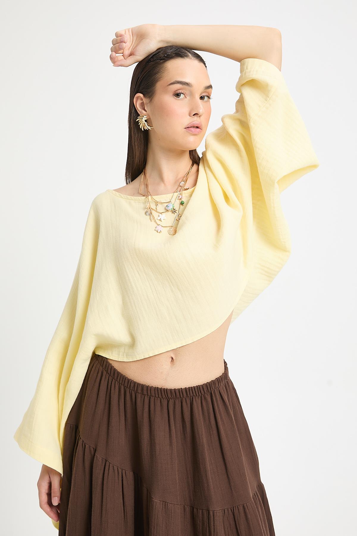 Sarı Oversize Kesim Müslin Bluz 29230