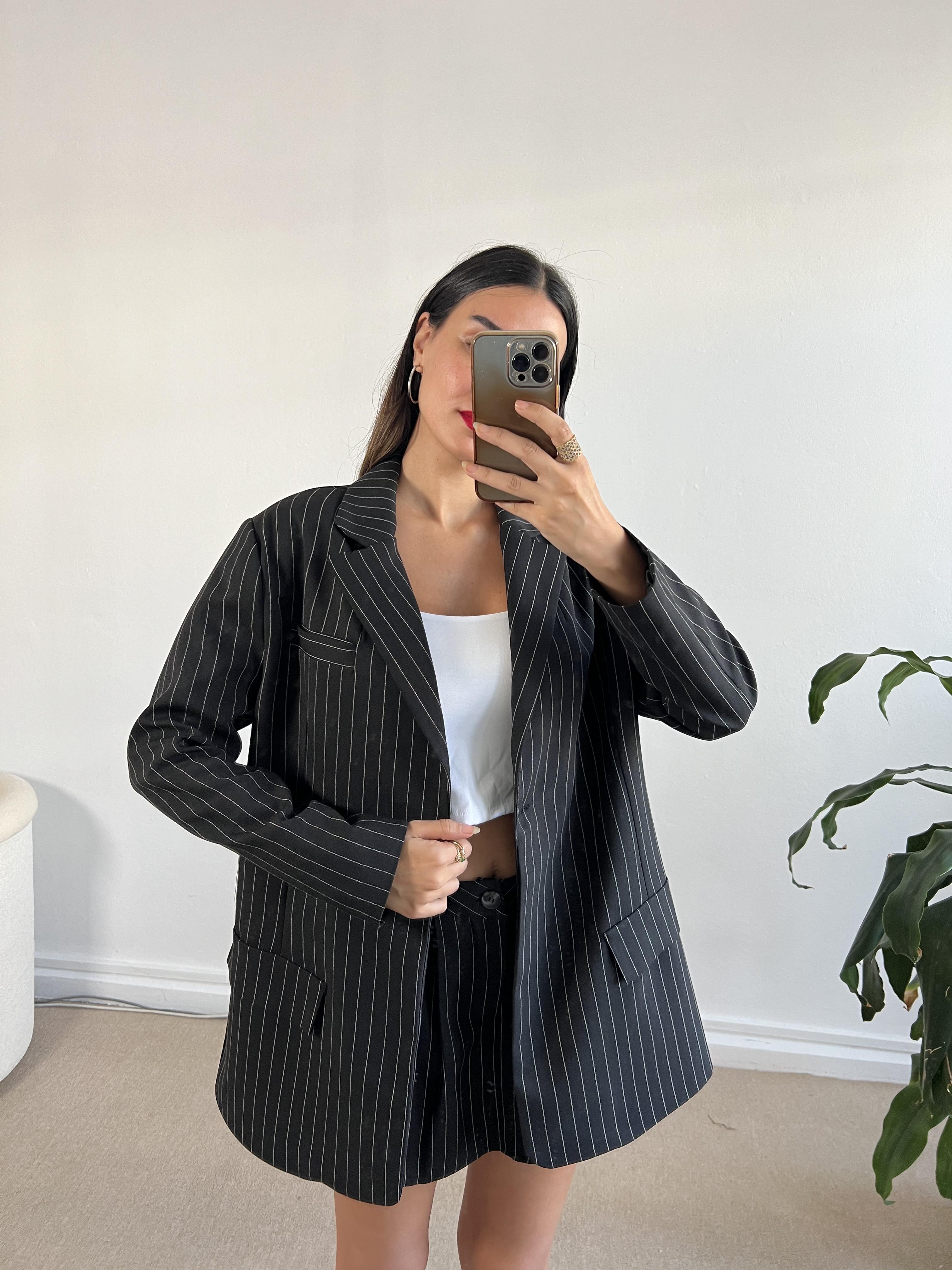Siyah Çizgili Blazer Ceket 26059