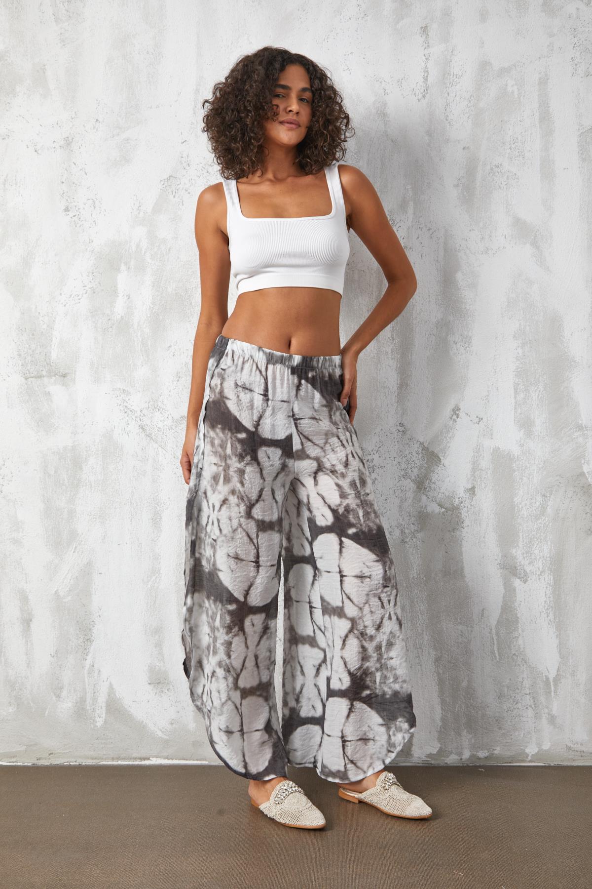 Siyah Mango Kumaş Desenli Plaj Pareo Pantolon 27165