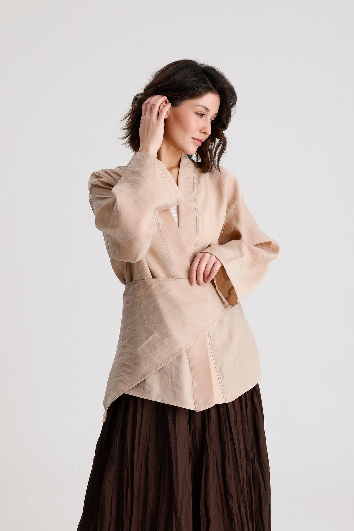 Taş Tensel Kumaş Premium Kruvaze Kapama Kimono 31073
