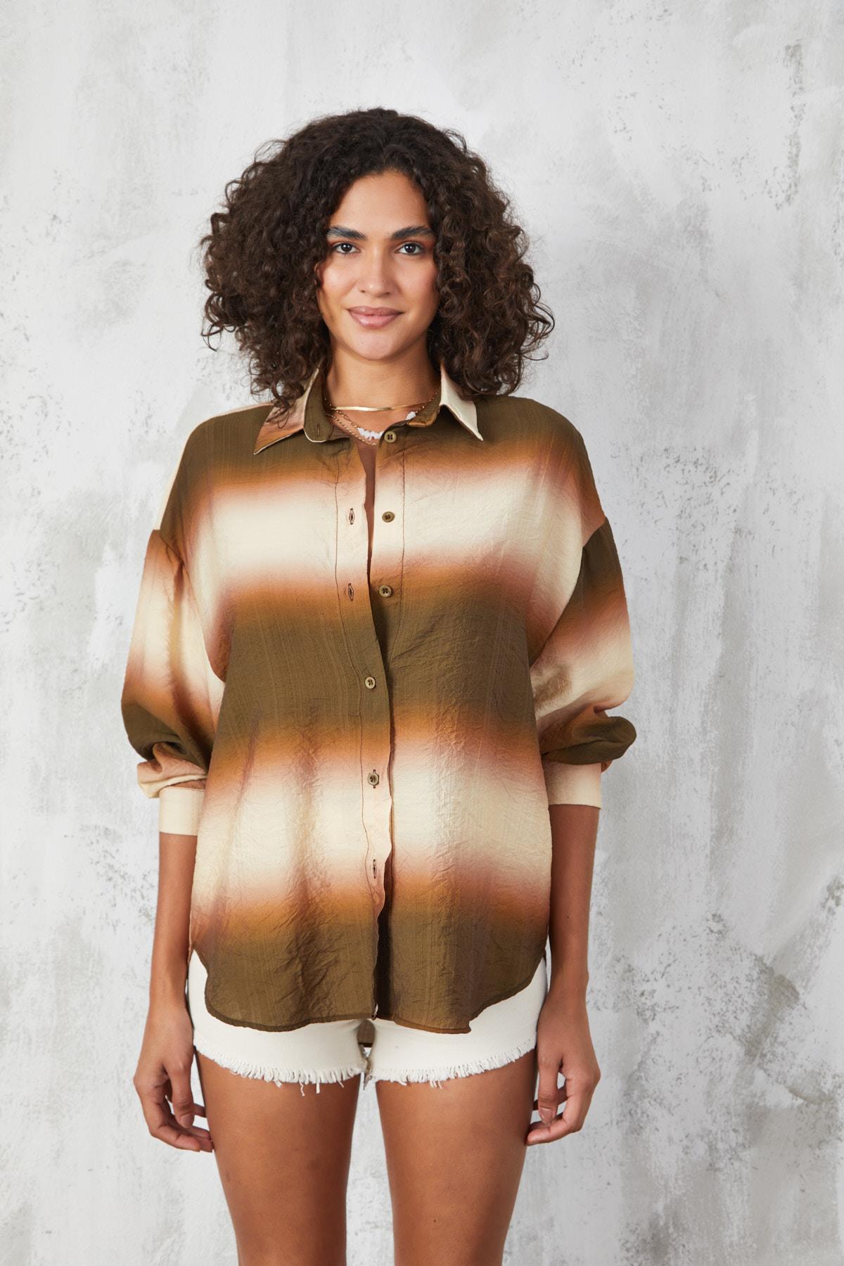 Yeşil Mango Kumaş Batik Desenli Gömlek 27210