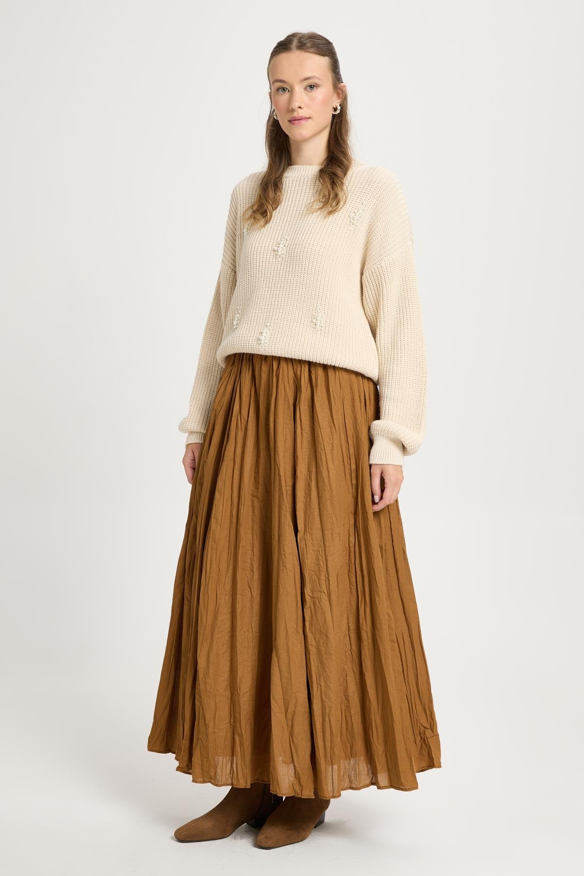 Yues Vual Kraşlı Etek Camel