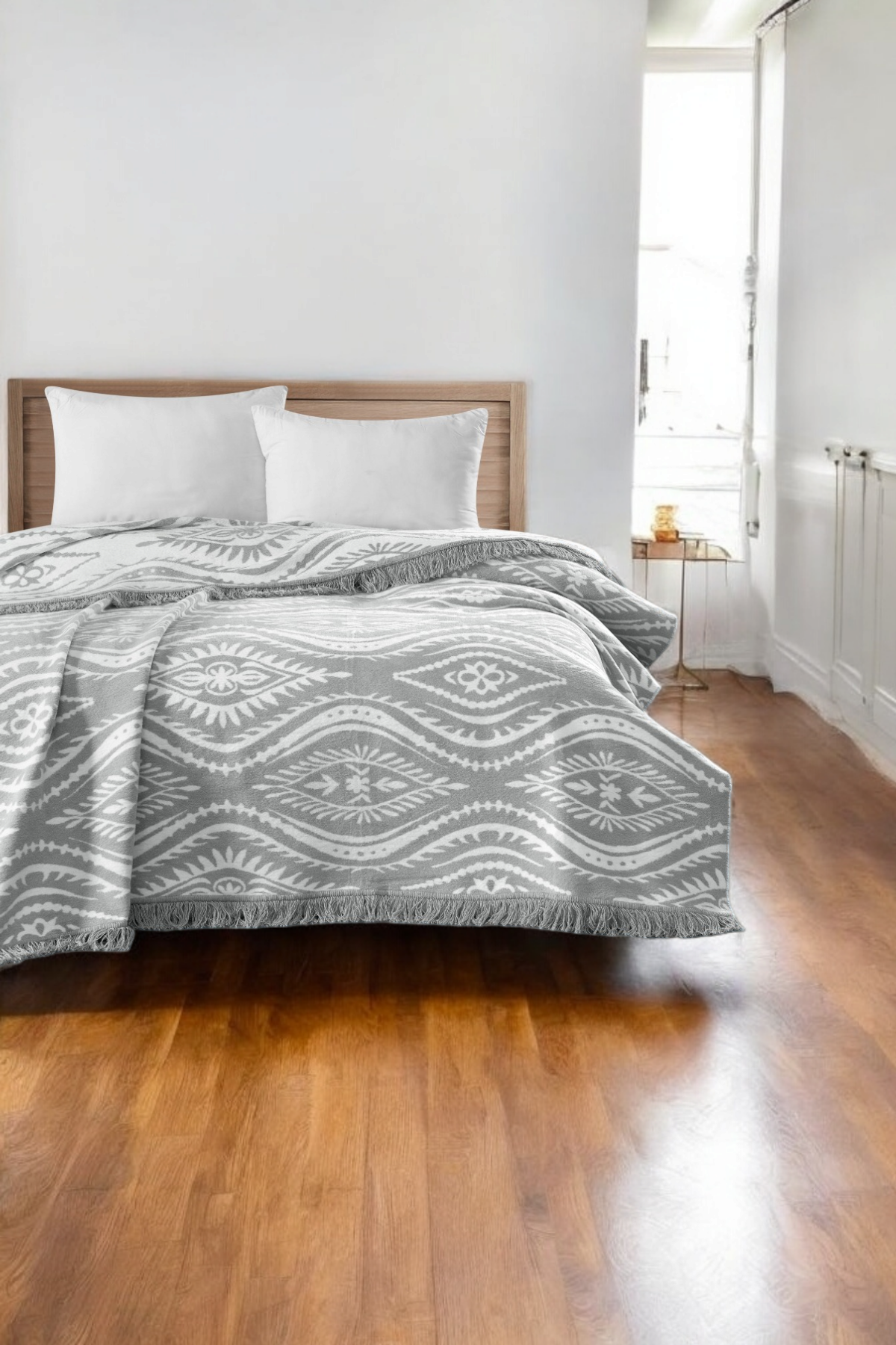 4 Mevsim Pamuklu Battaniye - Yumuşak ve Hafif Konfor Gri 200cm X 220cm
