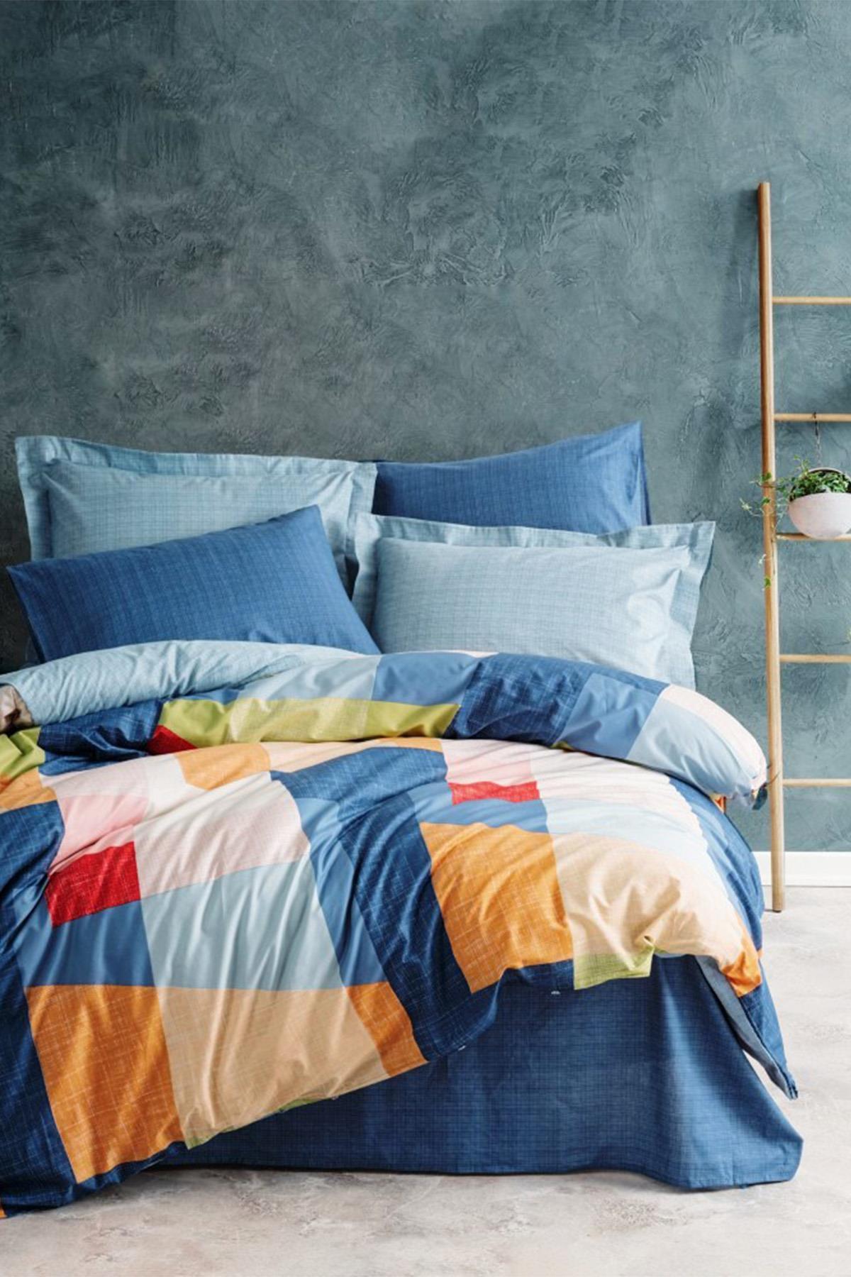 Cosy Mavi Modern Çift Kişilik Nevresim Takımı- %100 Pamuk Kumaş