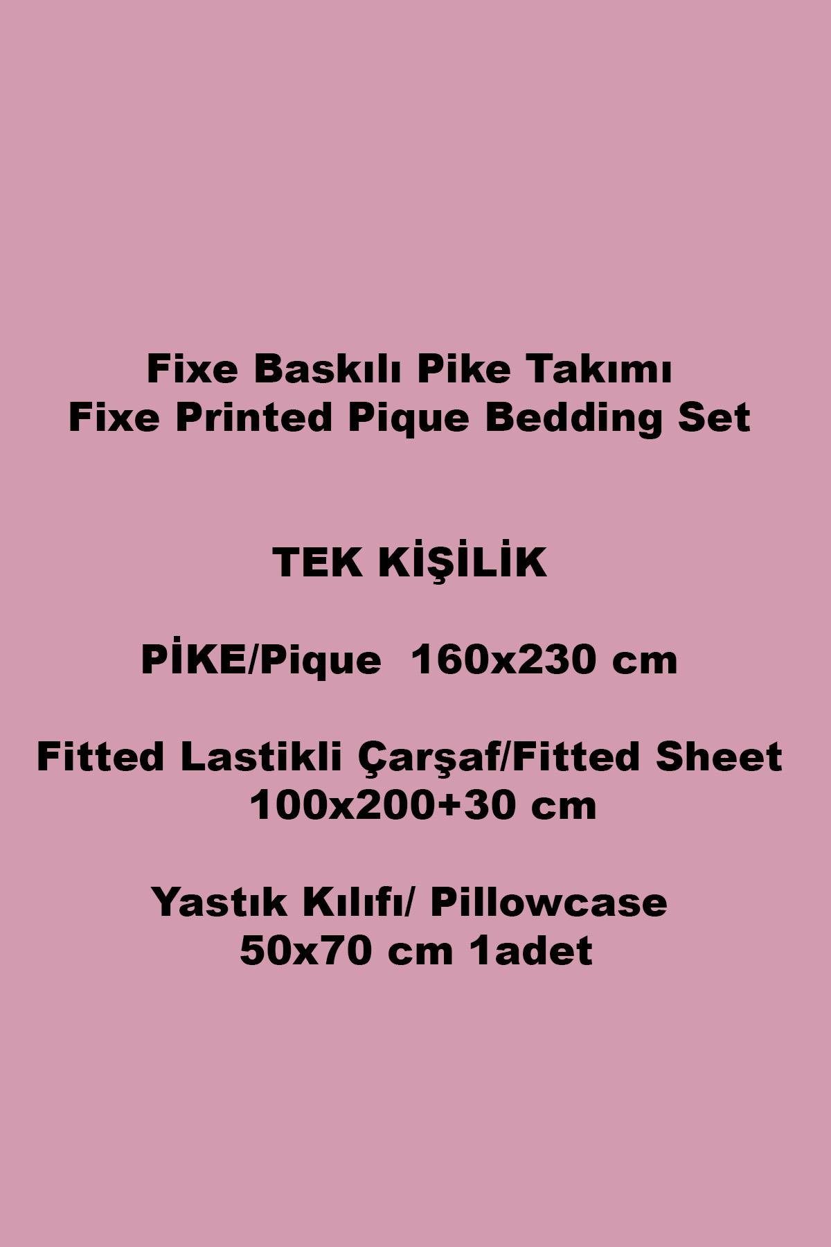 Fine Pembe Tek Kişilik Pike Takımı – %100 Pamuk, Lastikli Çarşaflı
