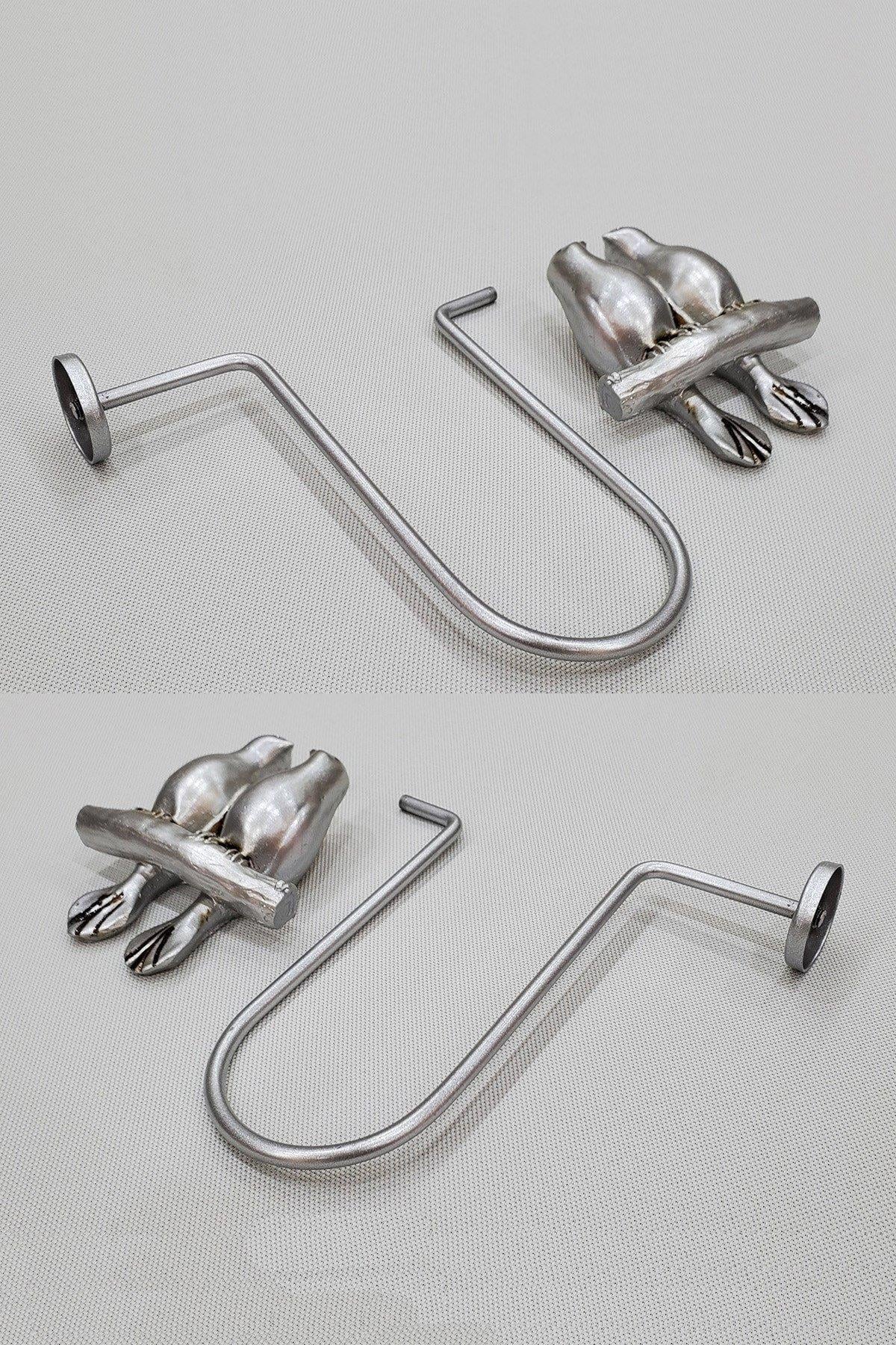 Kuş Figürlü Metal Kulp Polyester Perde Renso Takımı Gümüş Renk (2li Sağ-Sol Set)