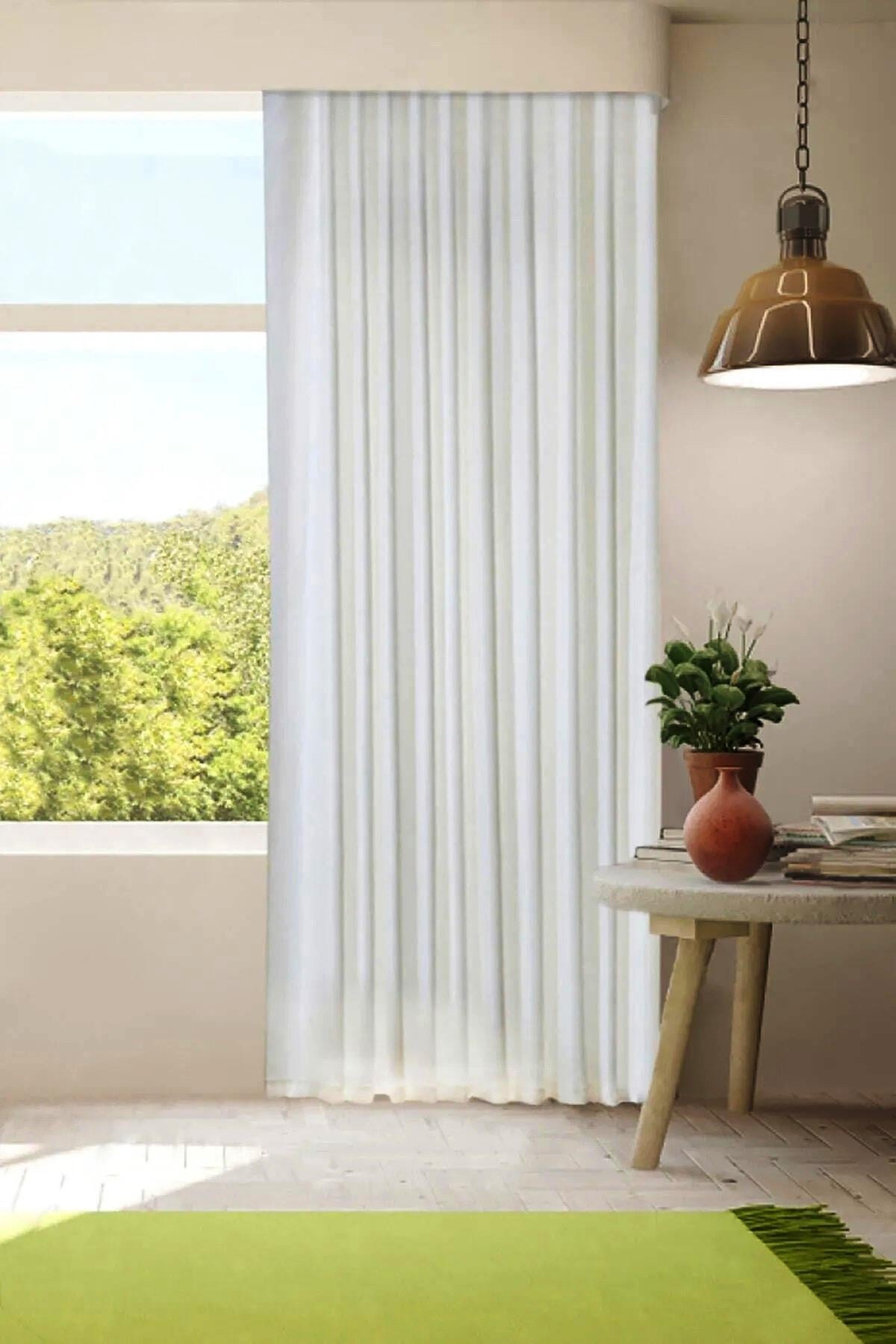 Luxe Ekru Renk Saten Güneşlik Perde