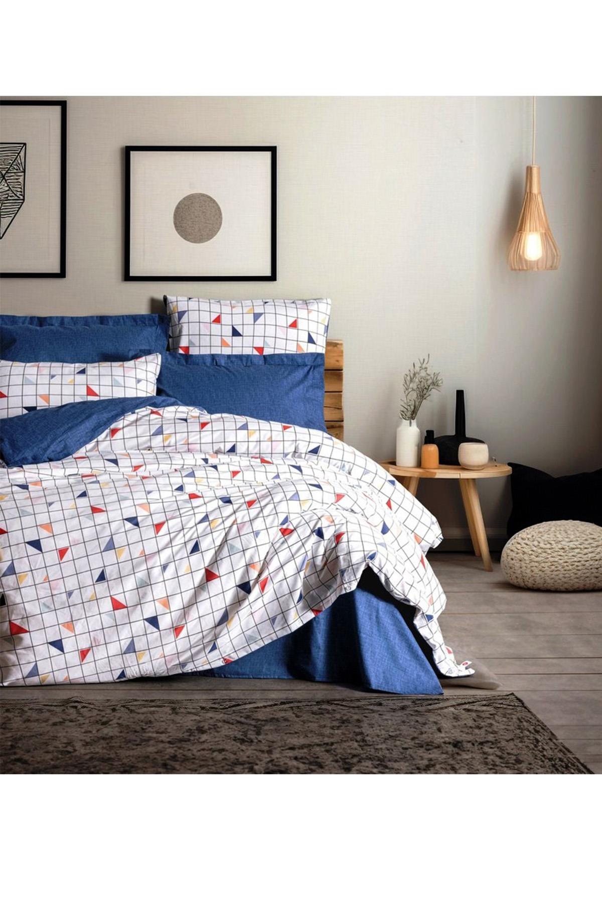 Minimal Tek Kişilik Lastikli Çarşaflı Nevresim Takımı Stew Mavi, %100 Pamuk Ranforce 30/1 57 TEL Kumaş, Pigment Baskılı.