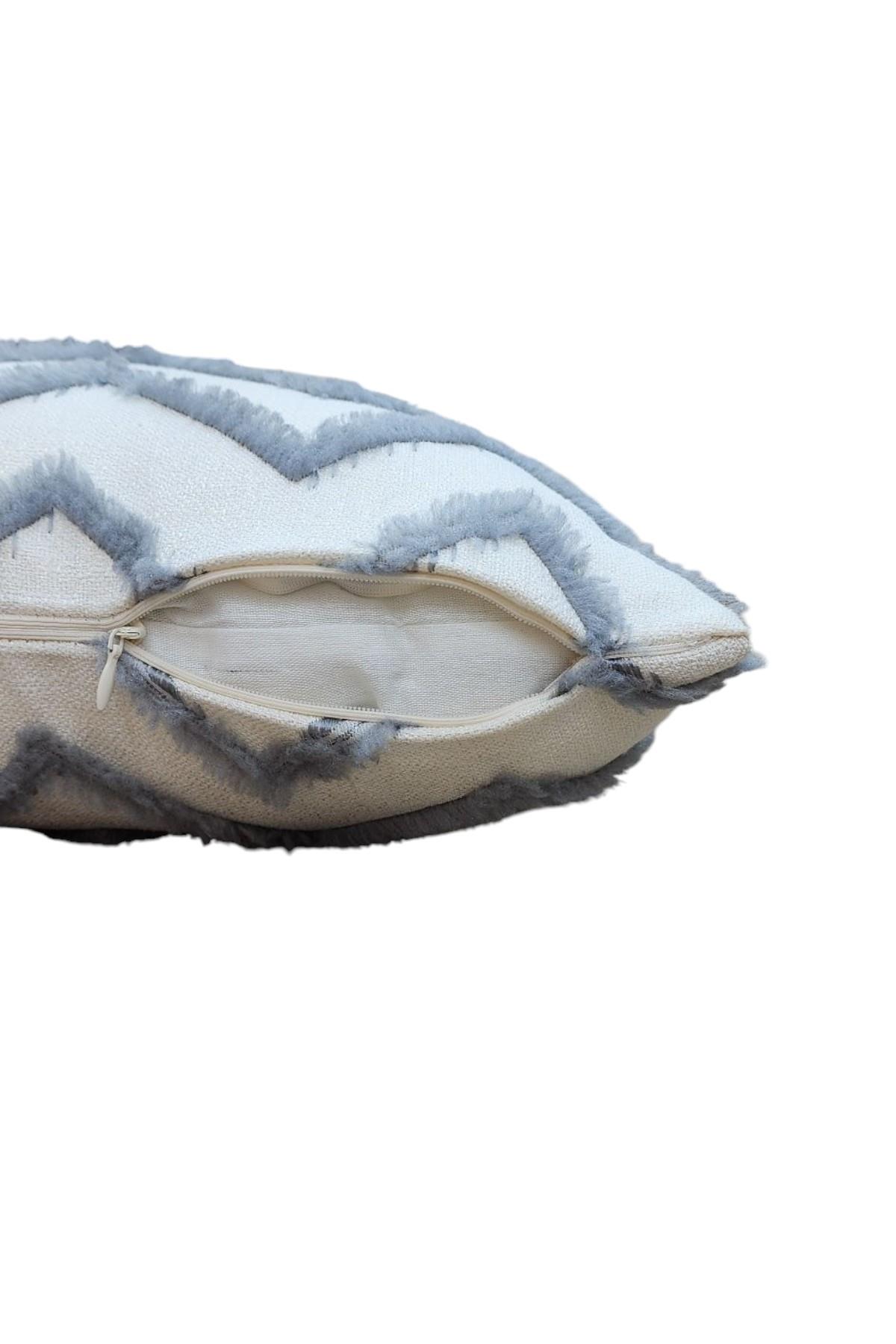 Modern Chevron Zigzag Püsküllü Kırlent Kılıfı Krem Gri Renk - 43x43cm