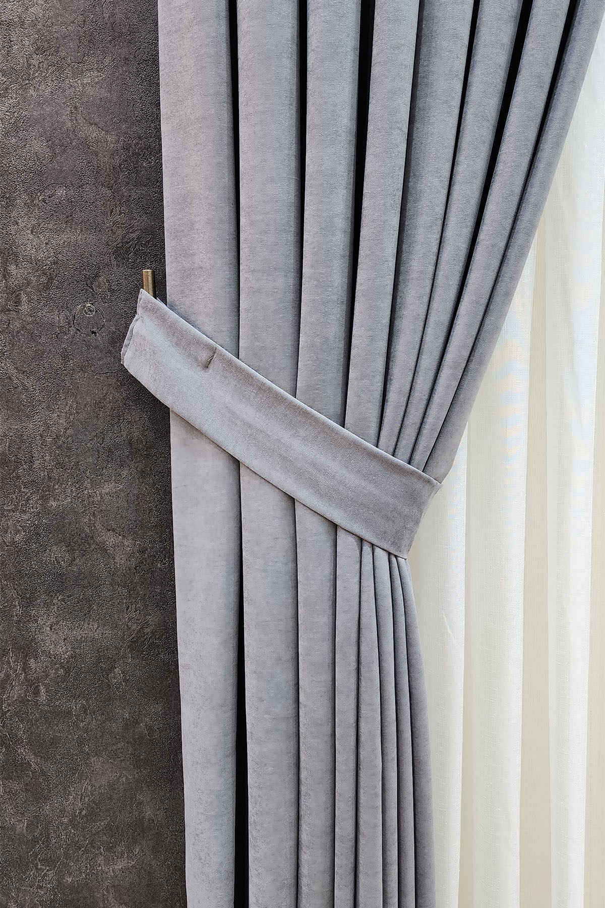 Mosso Fon Perde Düz Renk Açık Gri