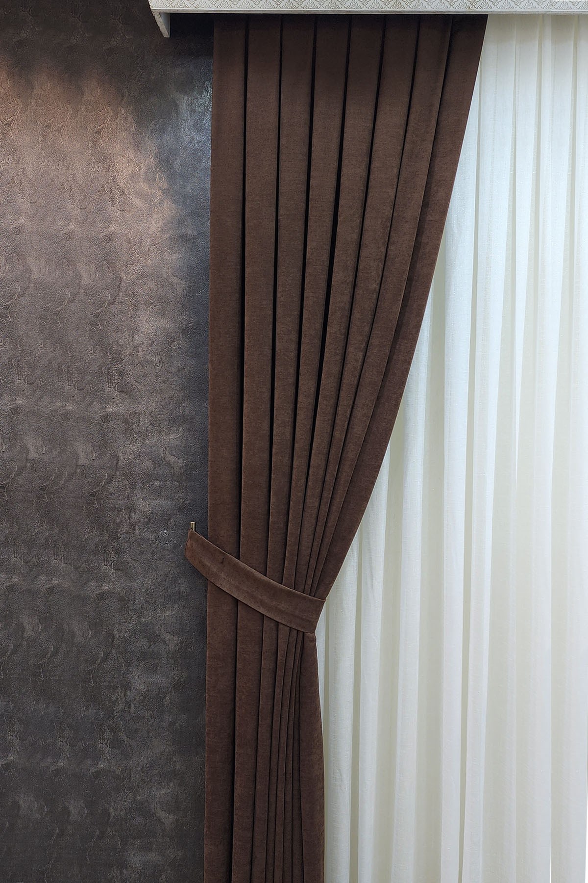 Mosso Fon Perde Düz Renk Kahverengi