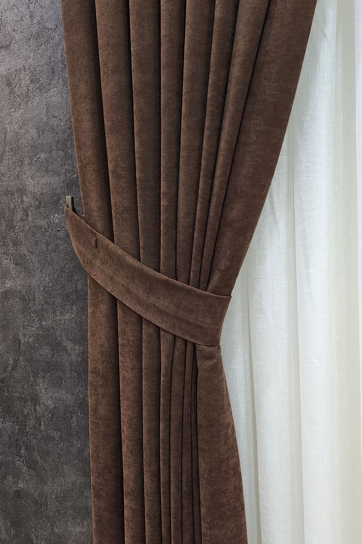 Mosso Fon Perde Düz Renk Kahverengi