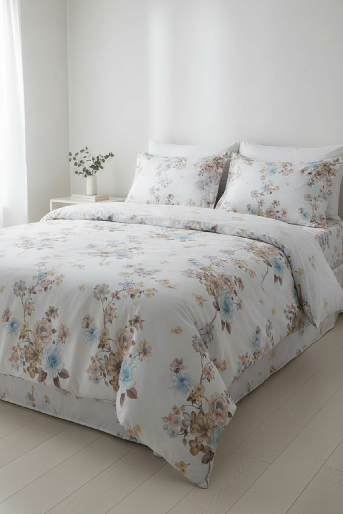 Pastel Çiçek Desenli %100 Pamuk Çift Kişilik Nevresim Takımı (Fermuarlı)