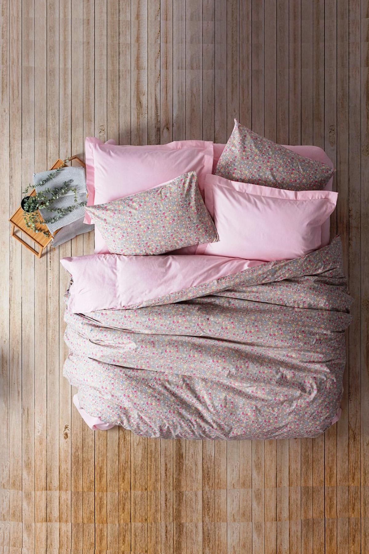 Petite Tek Kişilik Nevresim Takımı Sihu Pembe, %100 Pamuk Ranforce 30/1 57 TEL Kumaş, Pigment Baskılı.