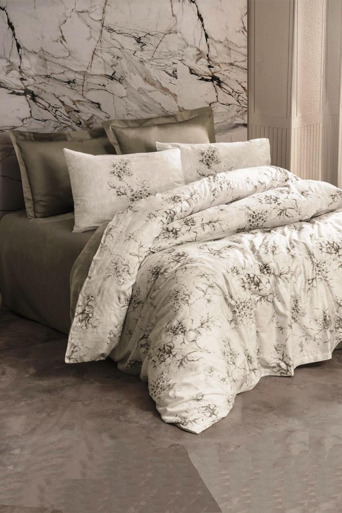 Saten Çift Kişilik Nevresim Takımı Florid Vizon