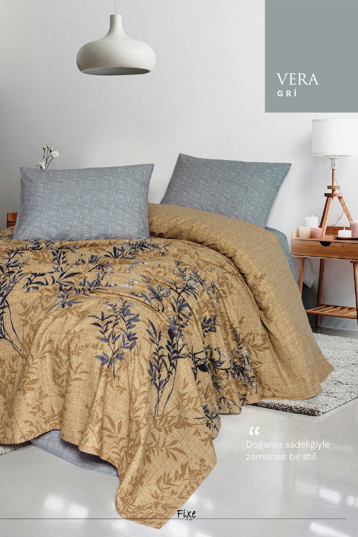 Vera Gri Premium Çift Kişilik Pike Takımı – Yumuşak Pamuk, Zarif Tasarım