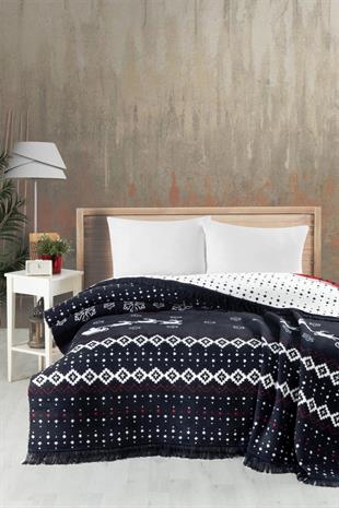 4 Mevsim Pamuklu Battaniye - Yumuşak ve Hafif Konfor Lacivert Kırmızı 200cm X 220cm