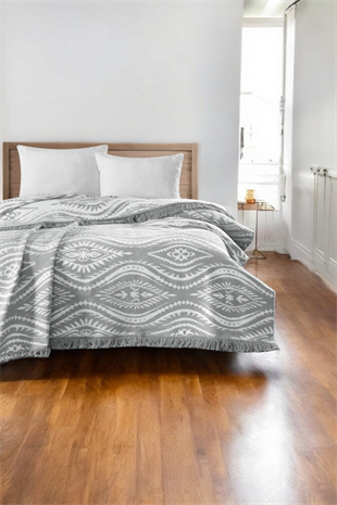 4 Mevsim Pamuklu Battaniye - Yumuşak ve Hafif Konfor Gri 200cm X 220cm