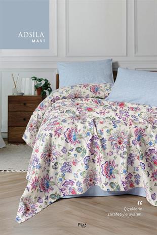 Adsila Mavi Çift Kişilik Pike Takımı – %100 Pamuk, Nefes Alan Kumaş