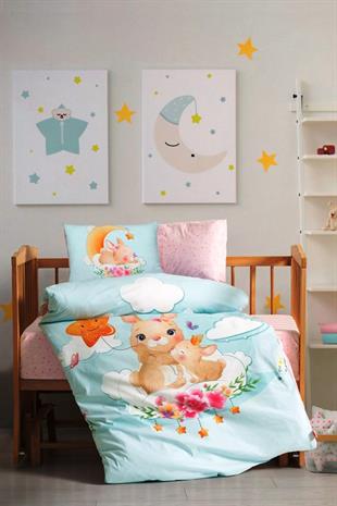 Bebek Nevresim Takımı Sleeper Mint - %100 Pamuk, Ranforce Kumaş, 100x150 cm, 2 Adet Yastık Kılıfı
