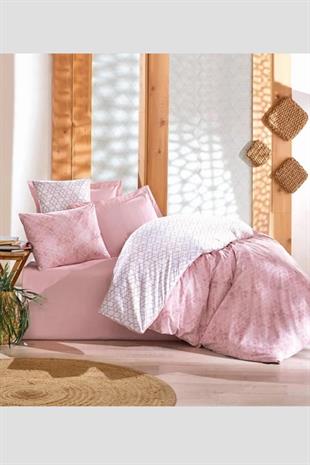 Best Pembe Minimal Tek Kişilik Lastikli Çarşaflı Nevresim Takımı – %100 Pamuk