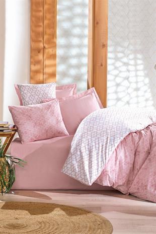 Best Pembe Minimal Tek Kişilik Lastikli Çarşaflı Nevresim Takımı – %100 Pamuk