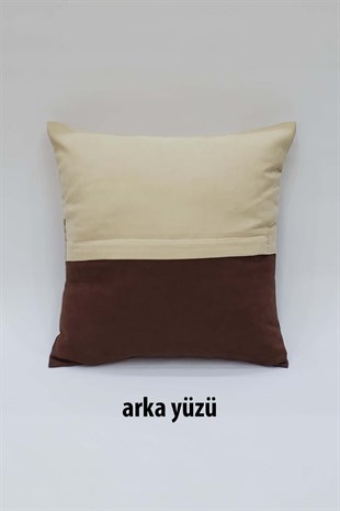 Bordür Kırlent Kılıfı Kahve ve Krem