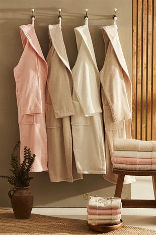 Casita Flos %100 Pamuk 6 Parça Aile Bornoz Seti Taş Pudra