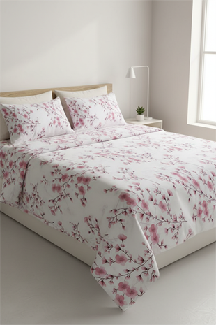 Çiçek Desenli Çift Kişilik %100 Pamuk Nevresim Takımı