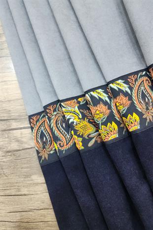 Country Fon Perde Gri Siyah Renk