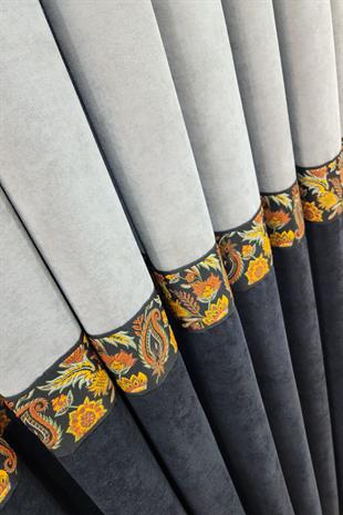 Country Fon Perde Gri Siyah Renk