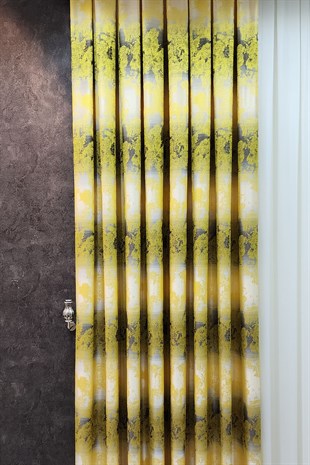 Ebruli Fon Perde Hardal Sarı Gri Renk