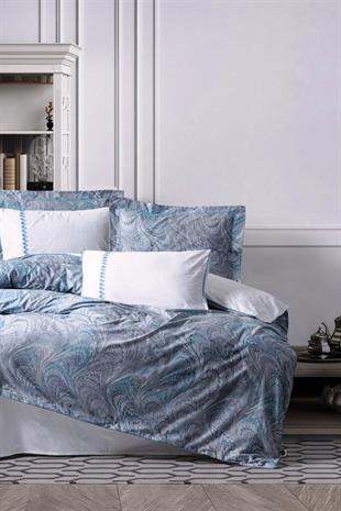 Elite Saten Çift Kişilik Nevresim Takımı Stilla Mavi
