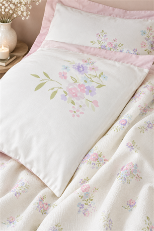 Estiva Tek Kişilik %100 Pamuk Pike Takımı Petal Pembe 160x230 cm