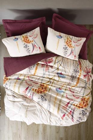 Flos Bordo Çift Kişilik %100 Pamuk Ranforce Nevresim Takımı - 200x220 cm