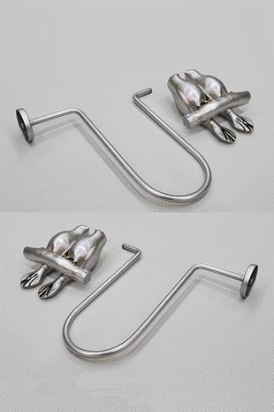 Kuş Figürlü Metal Kulp Polyester Perde Renso Takımı Gümüş Renk (2li Sağ-Sol Set)