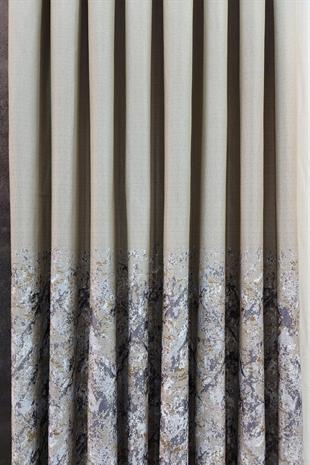 Lina Keten Dokuma Fon Perde Bej Gri Renk Desenli