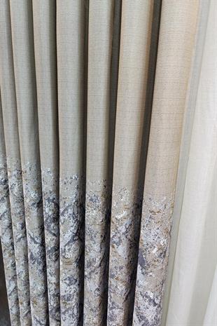 Lina Keten Dokuma Fon Perde Bej Gri Renk Desenli