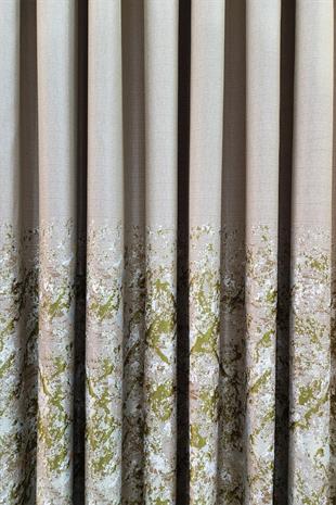 Lina Keten Dokuma Fon Perde Bej Yeşil Renk Desenli