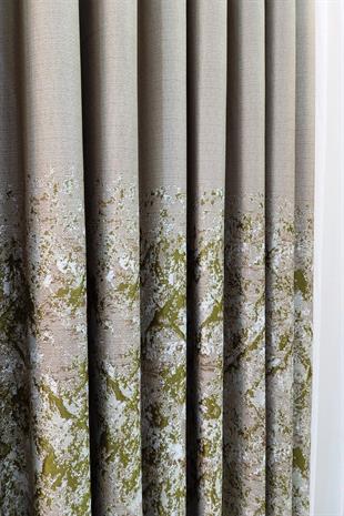 Lina Keten Dokuma Fon Perde Bej Yeşil Renk Desenli