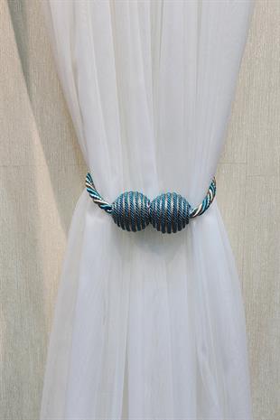 Mıknatıslı Perde Bağcık Braçol Turkuaz Bej Renk