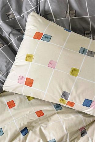 Minimal Evo Gri Çift Kişilik Lastikli Çarşaflı Nevresim Takımı – %100 Pamuk Ranforce