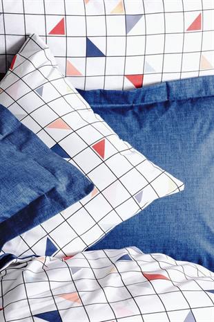 Minimal Stew Mavi Çift Kişilik Nevresim Takımı - %100 Pamuk Ranforce 57 Tel