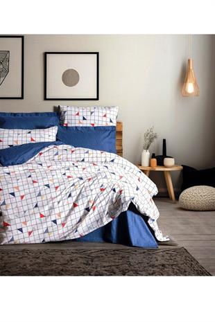 Minimal Tek Kişilik Lastikli Çarşaflı Nevresim Takımı Stew Mavi, %100 Pamuk Ranforce 30/1 57 TEL Kumaş, Pigment Baskılı.