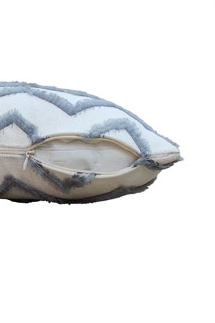Modern Chevron Zigzag Püsküllü Kırlent Kılıfı Krem Gri Renk - 43x43cm