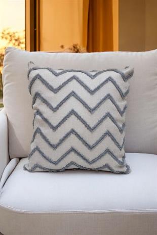 Modern Chevron Zigzag Püsküllü Kırlent Kılıfı Gri Renk - 43x43cm